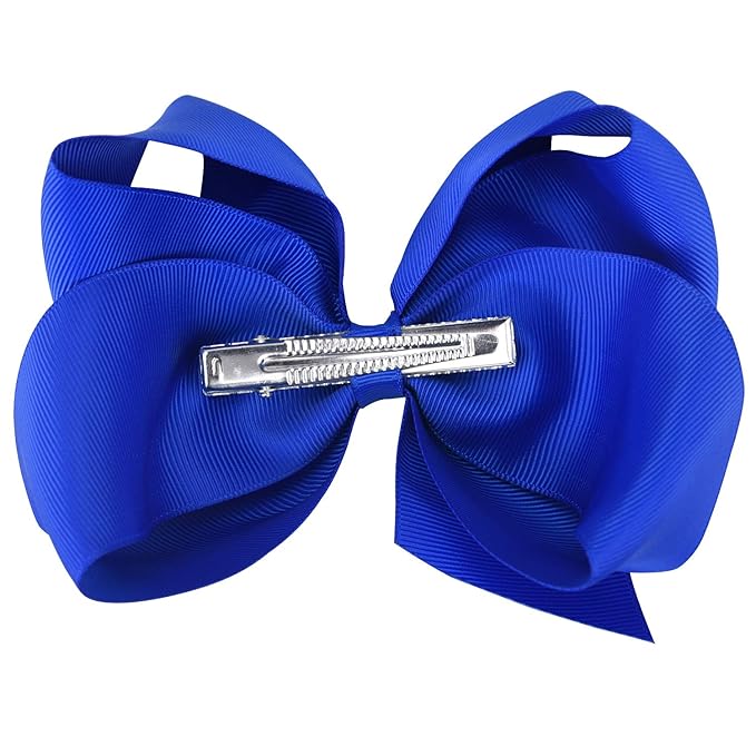 DEEKA 2 PCS 6" Big Hand-made Grosgrain Ribbon Solid Color Hair Bows Alligator Clips Hair Accessories for Little Teen Toddler Girls Kids Set of 2 -Royal Blue