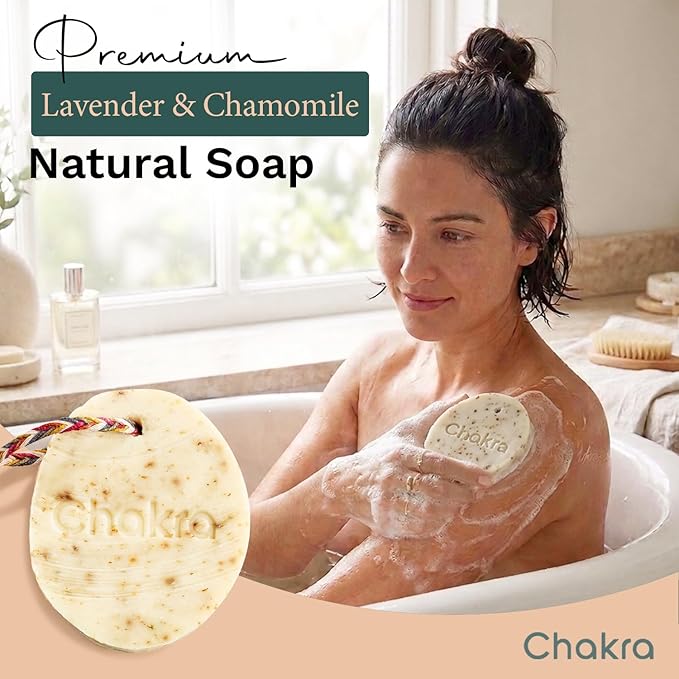 Chakra Oval Lavender & Chamomile Bar Soap - Paraben & Additive Free Handmade Soap Bar for Face, Body and Hands, Gentle Cleansing for Daily Skin Care, 7 oz