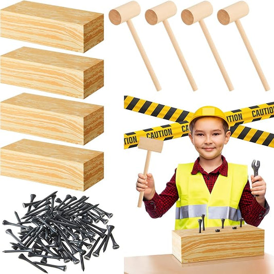Realspring 8 Set Wooden Hammer Toys Kids Hammer Pounding Toy 8+ Year Old Carpentry Workbench Toys for Construction Birthday Party Supplies Montessori Education Boys and Girls Gift