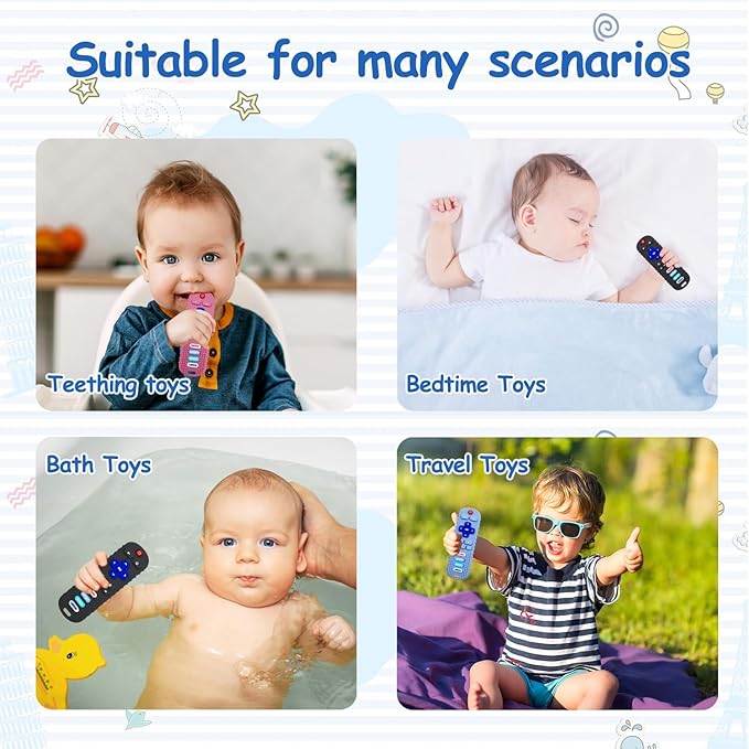 3 Pack Baby Silicone Teething Remote-Food-Grade Teether Remote Control Toy for 6-12 Months, Teething Relief&Chew Toy for Babies, Ideal Gift for Boys Girls Birthday Christmas (Blue&Black&Purple