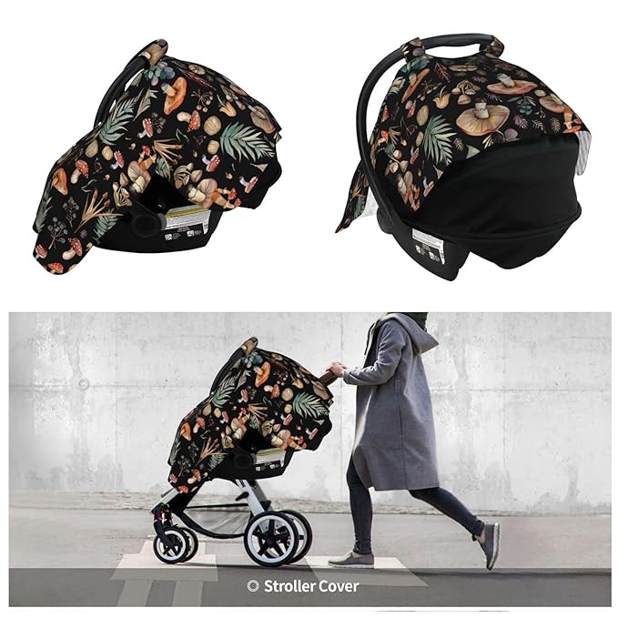 Mushrooms Autumn Leaves Baby Car Seat Canopy and Nursing Cover for Breastfeeding Multi-Use Cover Lightweight Infant Stretchy Carrier Carseat Winter Cover for Newborn Girls Boys