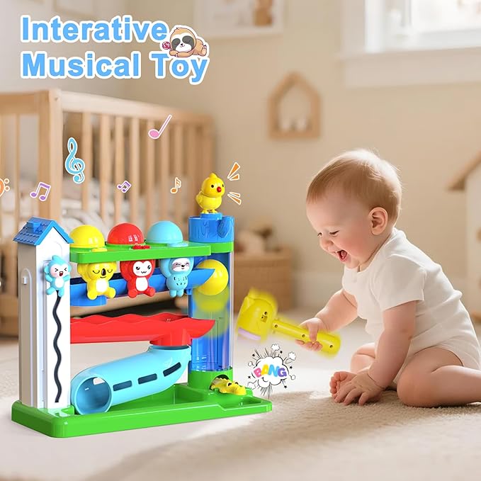 VOILBTOY Musical Toy for 1-2 Year Old Boys,Educational Baby Toys 12-18 Months,Ball Drop Toy with English & Spanish,Fine Motor Toys for Toddlers 1-3,Birthday Gift for 1+ Year Old Boy (Blue)