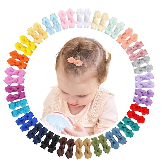 choicbaby 50pcs Baby Hair Bow Clips 1.4" Tiny Grosgrain Ribbon with Fully Lined Alligator Clips Small Toddler Bow Hair Accessories for Baby Girls Infant Toddler Kids