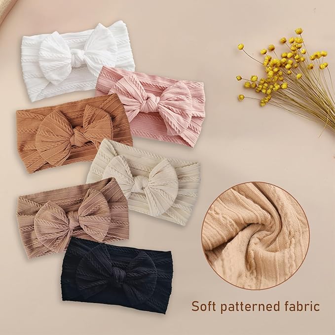 6PCS Baby Headbands, Girls Headbands with Bows, Soft Stretchy Nylon Hair Bands Hair Accessories for Newborn Infant Toddler
