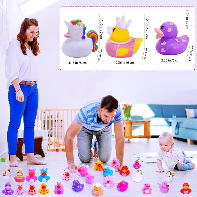 Rubber Ducks Toy Duckies for Girls,12Pack Ducking Pink Rubber Duck in Bulk, Ducks for Unicorn Ducks Baby Bath Toys, Birthday Party Stocking Stuffers Classroom Gift (Valentine's Ducks)