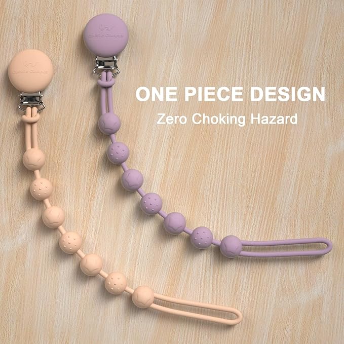 Cuddle Campus Silicone Pacifier Clip Holder with One Piece Design,Soft Flexible Binky Clips with Texture for Baby Boy and Girl Pack of 4 (6m+)