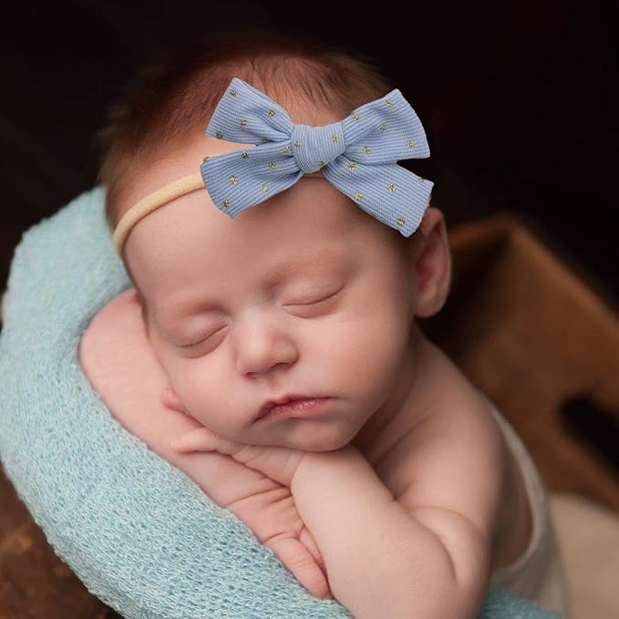 Baby Girl Hair Bow Nylon Headband with Dots, Corduroy Tiny Bow Hair Bands 12pcs for Newborn Infant Toddlers(corduroy B 12PCS)