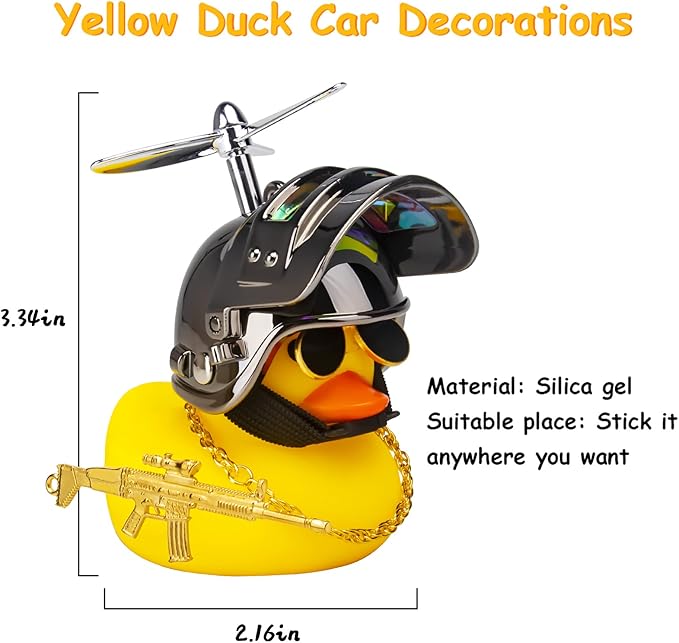 Wonuu Rubber Duck Car Ornament - Yellow Duck with Propeller Helmet for Dashboard Decoration