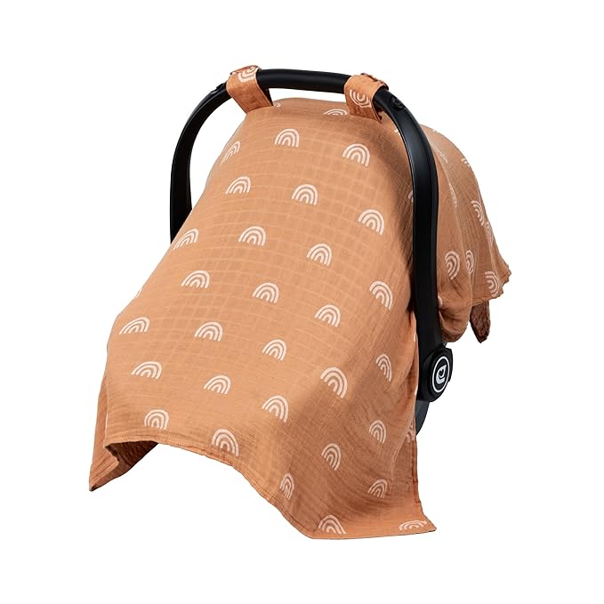 Meracorallo Muslin Baby Car Seat Cover, Boho Rainbow Infant Carrier Cover Lightweight Breathable Soft Carseat Canopy for Baby Boys and Girls