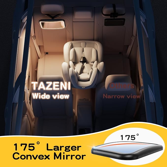 TAZENI Baby Car Mirror With Light & Remote Control, Baby Mirror for Car Seat Rear Facing Stable Hook Clip, Car Seat Mirror for Baby Rear Facing, Crystal Clear ShatterProof, Long Lasting Battery