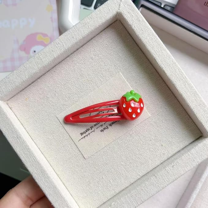 Strawberry Snap Clips Baby Girls Fruit Hair Bow Clips Strawberry Hair Ring Tie BBW24 (6 Pcs-C4)
