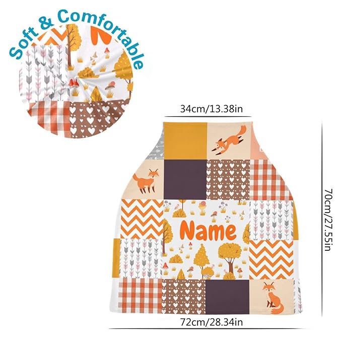 Personalized Baby Car Seat Cover for Boys Girls, Custom Nursing Covers for Breastfeeding with Name, Infant Stroller Cover, Baby Carseat Canopy for Newborn, Multiuse Car Seat Canopies, Cute Fox