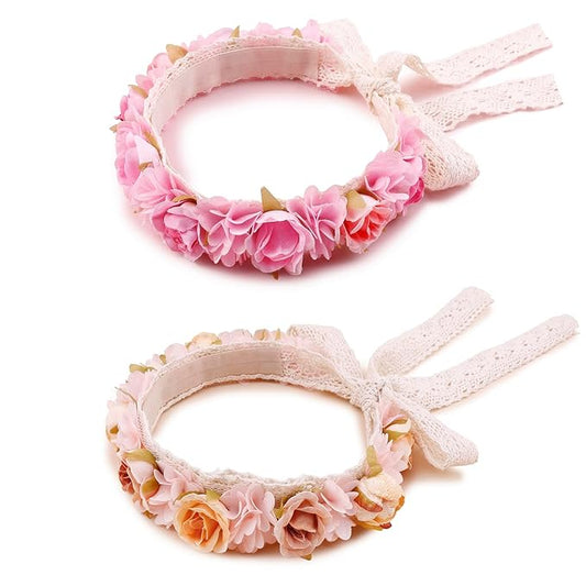 Hairband, 2pcs Children Girl Lace Headbands with Flower, Adjustable Size Hair Accessories Gift for Children (lace-7)