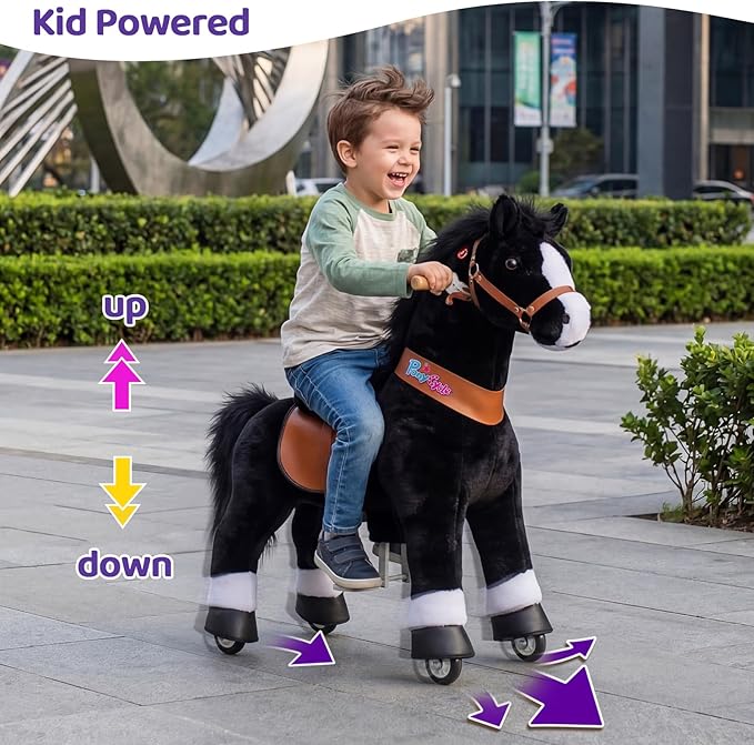PonyCycle Ride on Pony Toy Spring Horse Classic Model U (with Brake/ 36" Height/Size 4 for Age 4-7) Horse Rider Toys Bouncy Animals Toddlers Riding Toy Black Ux426
