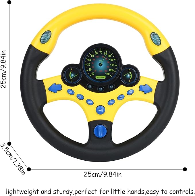 Toy Steering Wheel for Kids with Light and Music,Simulated Driving Toys Gift for Toddlers 3+ (Yellow)