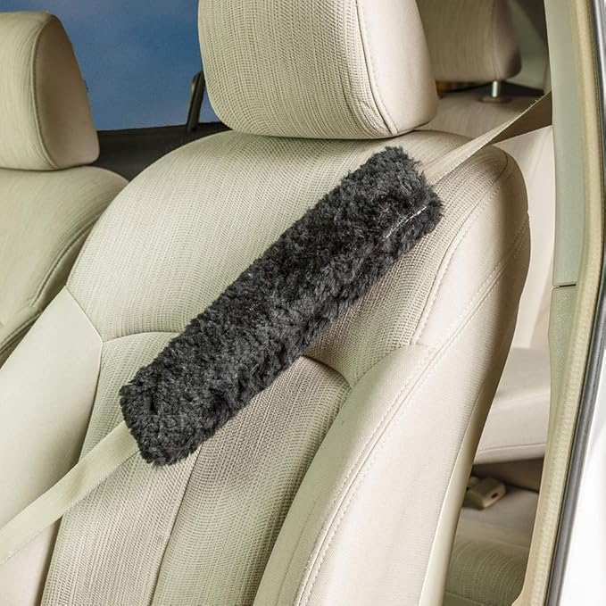 Engel Worldwide Twin Pack! Soft, Comfortable Universal Fitting Genuine Merino Sheepskin Seat Belt Shoulder Cover Pads for Adults, Children, Youth. Multiple Colors Available (Charcoal)