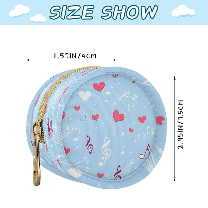 Pacifier Holder with Clip Pacifier Case for Diaper Bag Round Baby Pacifier Pouch Box Bag Portable Sky Blue Music Note and Hearts