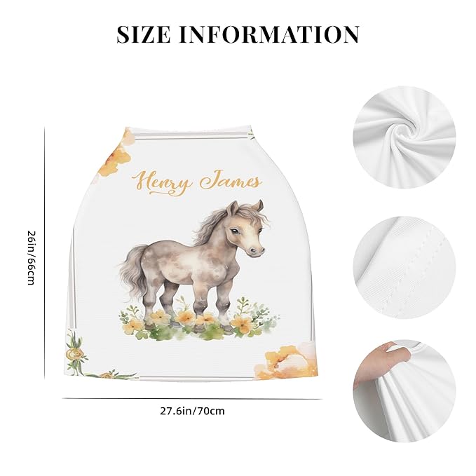 Personalized Car Seat Covers with Name, Horse Baby Canopy Carrier Cover, Breathable Breastfeeding Nursing Cover, Stretchy Multi-Use Infant Carseat Stroller Cover