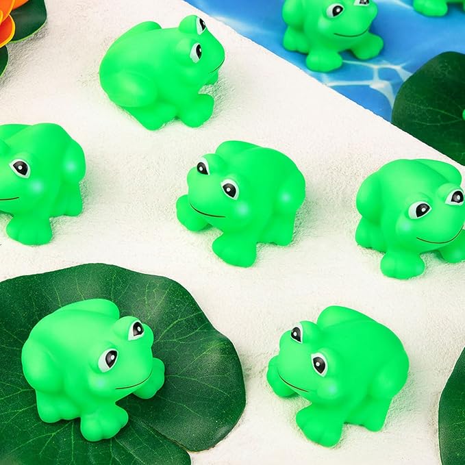 18 pcs Rubber Frogs for Kids, Cute Floating Squeaky Frog Bath Toy Mini Plastic Frogs for Cake Decoration Classroom Carnival Prizes Baby Shower Birthday Party Decoration