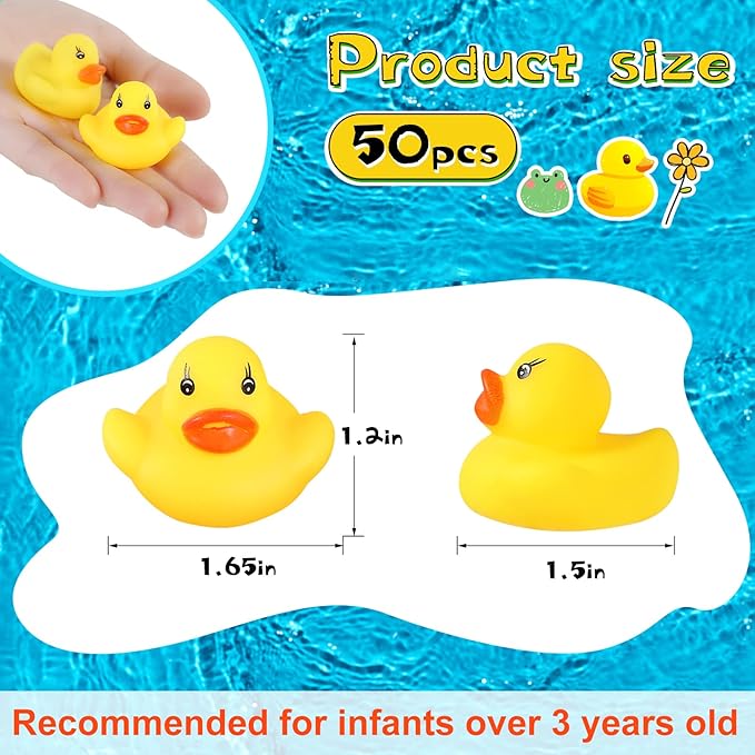GADIEDIE Rubber Duck 50 Pack Mini Rubber Ducky Float Ducks Baby Bath Toy, Great for Jeep Ducking, Shower, Birthday Party, Carnival Game Gift(1.6"x 1.5" x 1.2")