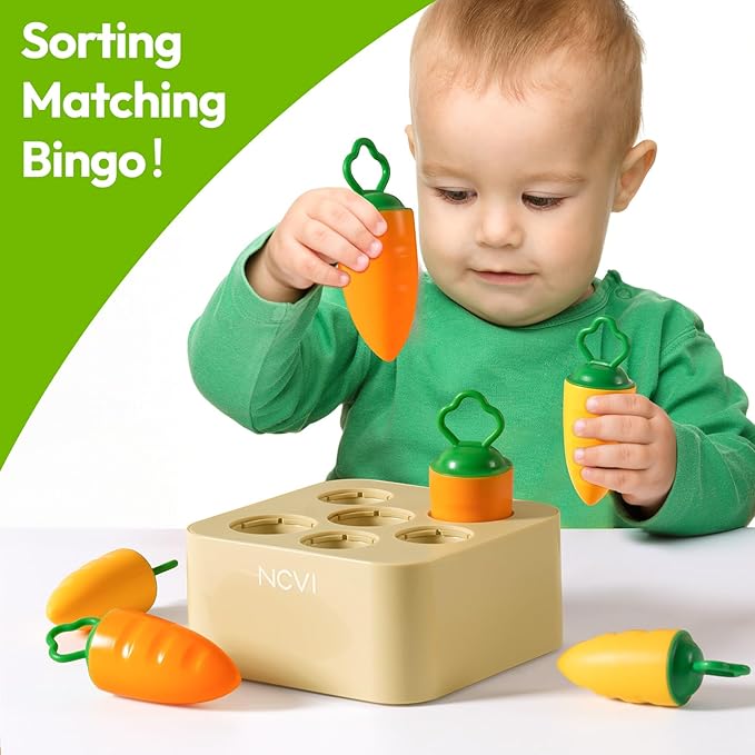 NCVI Baby Carrot Bunny Picking Toy for Harvest Games, Food-Grade Silicone Montessori Educational Carrot Pulling Sorting Toy for Toddler 6 Months+, Christmas Easter Gift Basket Stuffers Fillers
