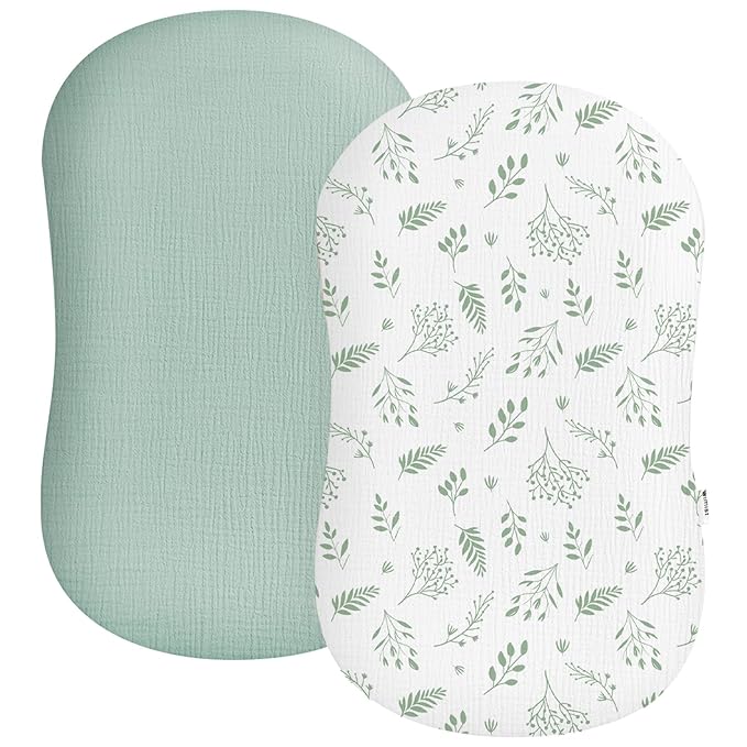 Muslin Baby Lounger Cover 2 Pack, Soft Breathable Newborn Lounger Pillow Cover for Boys Girls Infant (Leaf C & Sage)