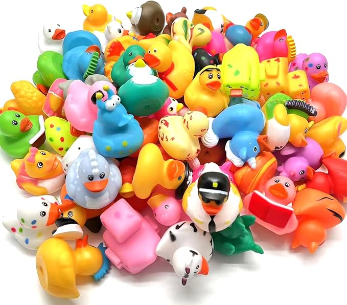 LINICE 50 Pcs Rubber Ducks, Random Assortment Ducks Bulk, Mini Rubber Duckies for Toddler Baby Bath Toys, Kids Bath Pool Toys Birthday Gifts Party Favors