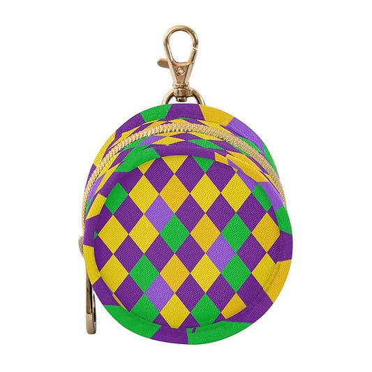 Pacifier Holder with Clip Pacifier Case for Diaper Bag Round Baby Pacifier Pouch Box Bag Portable Mardi Gras Argyle Purple