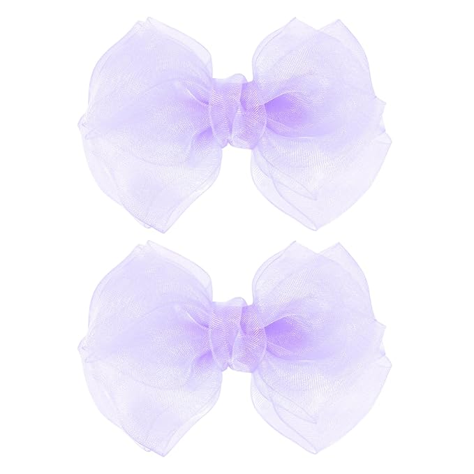 Purple Mesh Ribbon Hair Bows Clips 4" Organza Alligator Barrettes Hairpins for Girls Cute Halloween Costume Mermaid Birthday Dress Decor Accessories Back School Xmas Gift