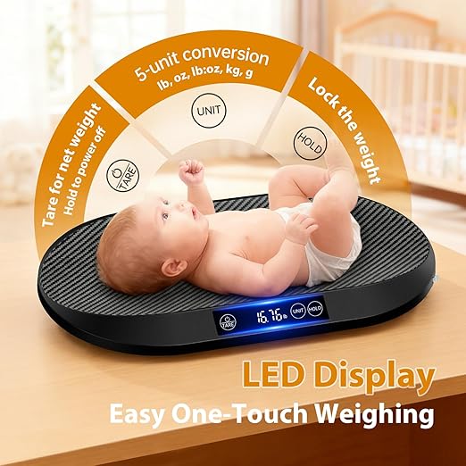 Baby Scale, 88lb Max / 0.1oz Accuracy Baby Scales for Weighing with Auto Hold & Tare, Built-in 60" Tape, 5 Weight Units, Multifunctional Weight Scale for Infant, Cat, Puppy, Small Pet