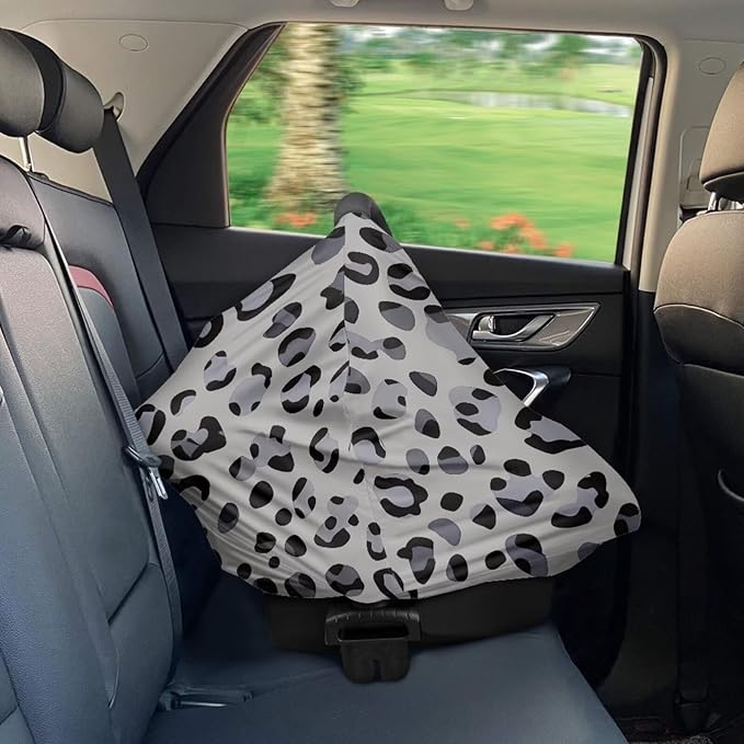 Forchrinse Grey Leopard Print Baby Car Seat Cover Soft Stretchy Breastfeeding Nursing Cover Multi Use Cover for Shopping Cart/High Chair/Stroller
