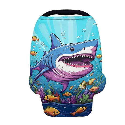 HUIACONG Ocean Shark Nursing Cover Scarf for Babies Light Blanket Stroller Cover Cat Car Seat Covers Canopy for Boys Girls Shopping Cart Cover
