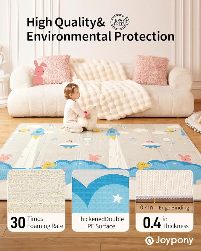 Joypony Baby Play Mat 79" X 71", Extra Large Foldable Play Mats for Babies and Toddlers, Waterproof Anti-Slip Portable Foam Floor Mat for Tummy Time with Travel Bag Indoor Outdoor