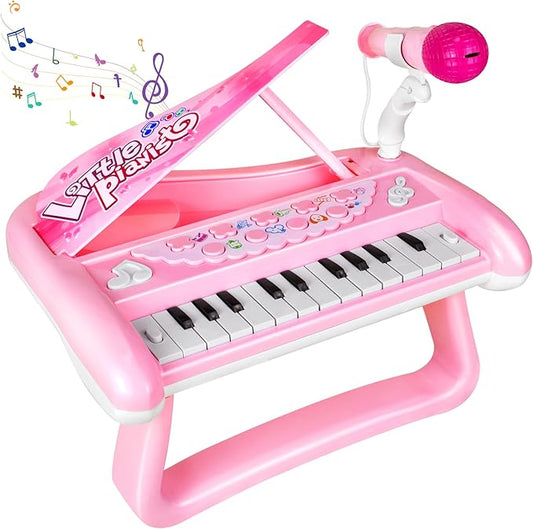 Baby Piano Music Toy, 22 Key Pink Piano Toys for 2 3 Years Old Girls, Baby Toddler Kids Musical Keyboard Toy with Microphone First Birthday Gift for Girls