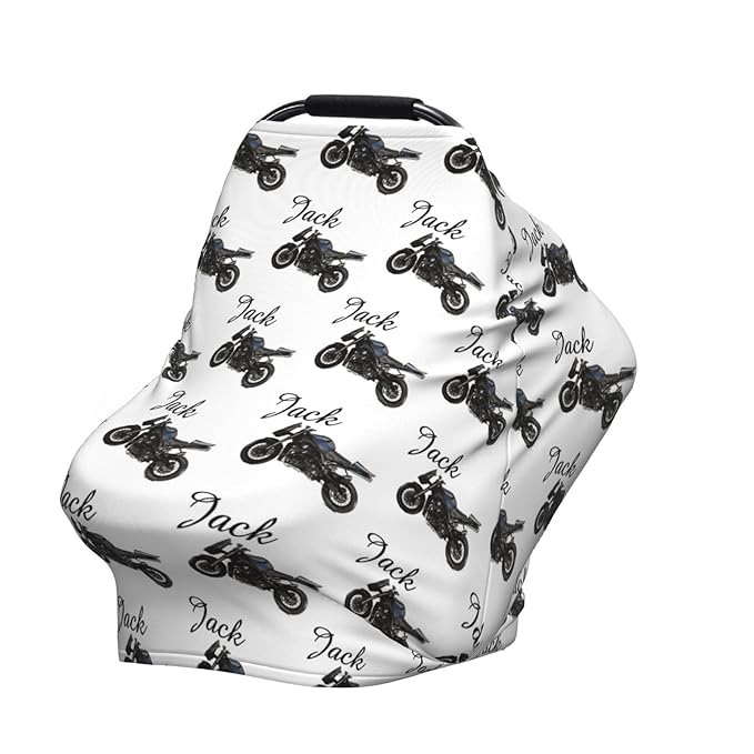 Personalized Baby Car Seat Cover for Boys Girls, Custom Motorcycle Nursing Covers for Breastfeeding with Name, Infant Stroller Cover, Baby Carseat Canopy for Newborn, Multiuse Car Seat Canopies