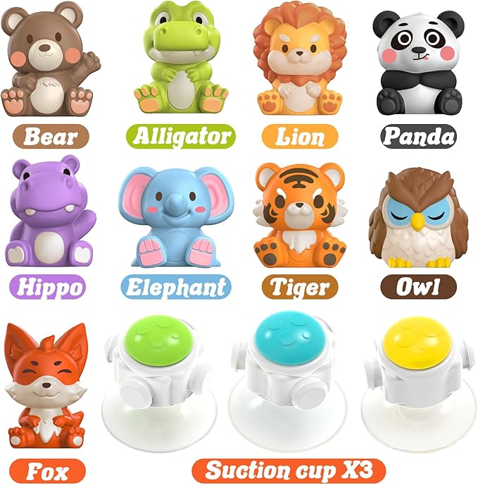 3PCS Cute Safari Animals Suction Spinner Toys for Babies, Detachable Soft Animal Figurines Finger Puppet, Bath Toy for Toddler Ages 1-3, Montessori Toys Birthday Gifts for Boys and Girls 12 Months+
