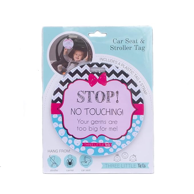 Three Little Tots Two Pack - Pink Zig Zag Stop No Touching Baby Car Seat and Stroller Signs - CPSIA Safety Tested
