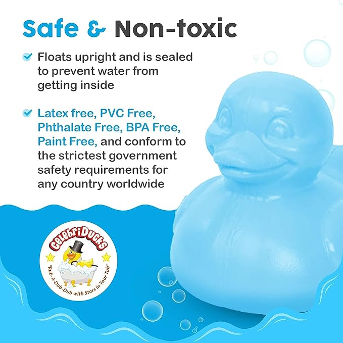 Celebriducks The Good Duck - BPA & PVC Free Rubber Duckie Baby Bath Toy Teether - Baby Blue