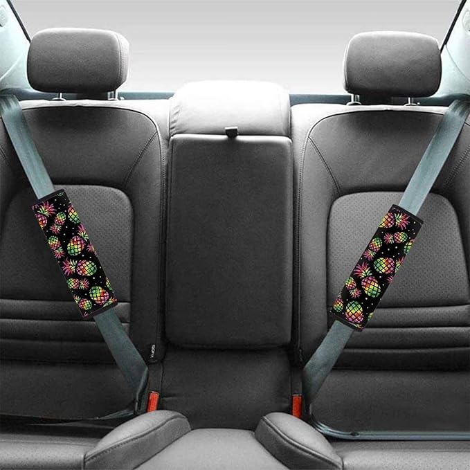 Biyejit Colorful Pneapples Car Seat Belt Covers Set of 2, Car Accessories Protector Soft Seatbelt Strap Shoulder Pad for Bags Backpacks