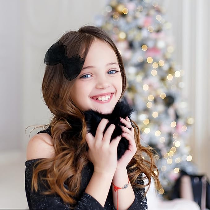 3.5-Inch Organza Hair Bows for Girls - Elegant Sheer Ribbon Alligator Clips for Toddlers, Kids, and Teens - Pack of 2, Black