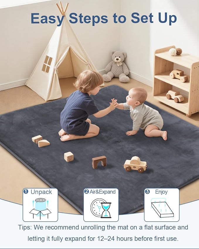 SEPARO Thick Baby Play Mat for Floor,50 x 50 Playpen Mat,Tummy Time Foam Mats,Ultra Soft Support & Plush Feel,Easy Care with Non-Slip Cushioned for Infant,Kids and Toddler Crawling, Dark Grey