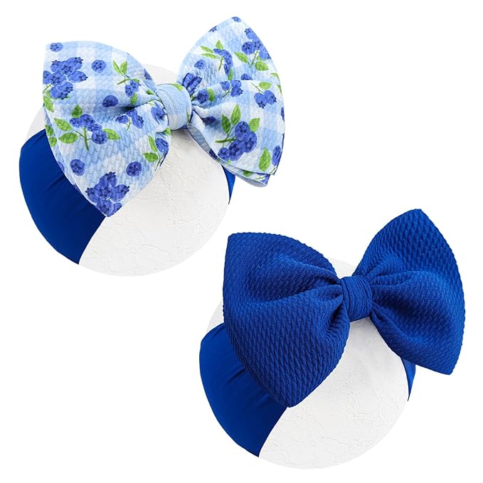 YanJie 2PCS 6’’ Blueberry Blue Bows for Baby Girls Headband Checkered Bow Infants Toddler Hair Accessories Newborn Headbands Hair Bow Baby Clothes