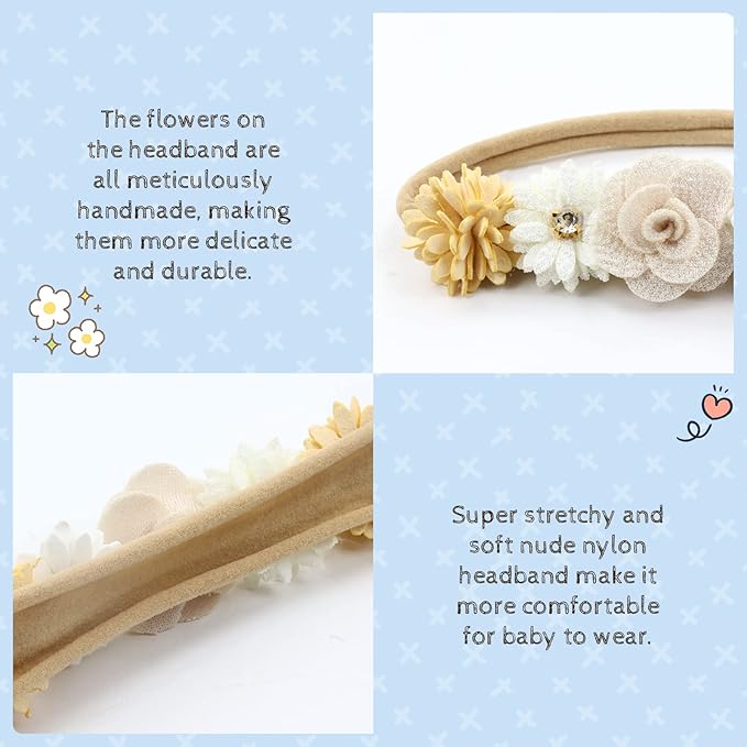 Cinaci 5 Pack Delicate Floral Flower Nylon Headbands Hair Bands Accessories for Baby Girls Newborns Infants Toddlers Kids (5 Pack S7)