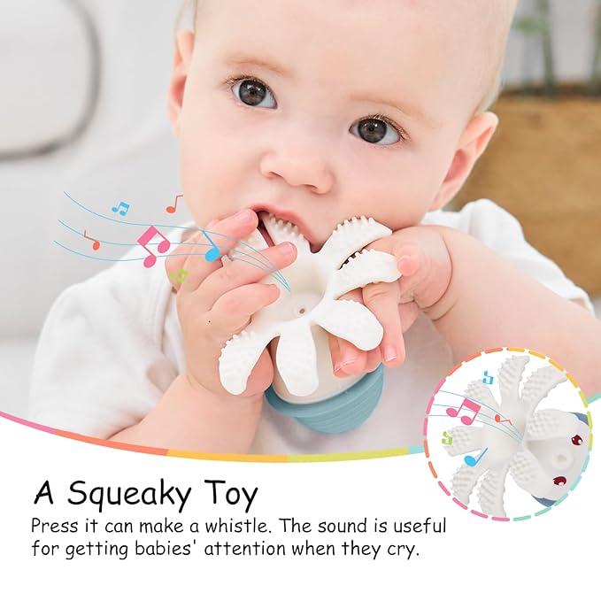 Baby Teether Teething Toys for Babies 3-12 Months, Fun Baby Teething Toys for Infant 12-18 Months, Mombella Octopus Teethers 6 Month Old, Silicone Comfort Chewing Toy for Kids, Iron Green