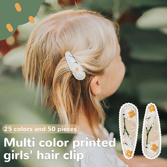 50 PCS Girl Hair Clips Floral Print Toddler Hair Clips 2.2in Non Slip Wrapped Snap Hairpins for Kids Barrettes Hair Accessories for Baby Toddler Girls