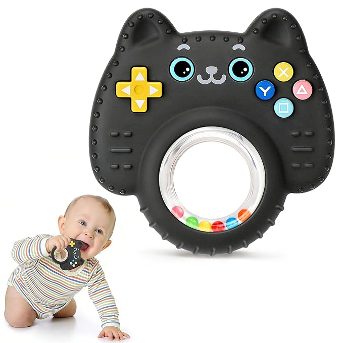 Teething Toys for Babies 0-6 6-12 Months, Food Grade Silicone Rattle Ring Teether Toy, BPA Free Sensory Chew Toys, Baby Gifts and Newborn Toys
