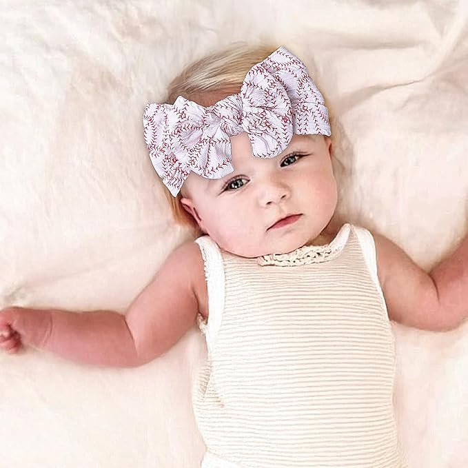 Baseball Baby Headband Turban with Bow,Baseball Hairband Bowknot Newborn Baseball Bow Headwarp,Wide Hair Band Baseball Hair Bow for Girl Toddler Infant