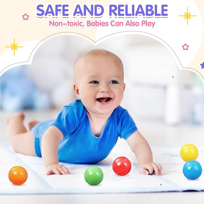Civaner 6 Pieces Multi Colored Plastic Replacement Balls Small Bulldozer Popper Toy Balls 1.75 Inch Soft Crush Proof Air Filled Ocean Ball for Toddlers (Vibrant)