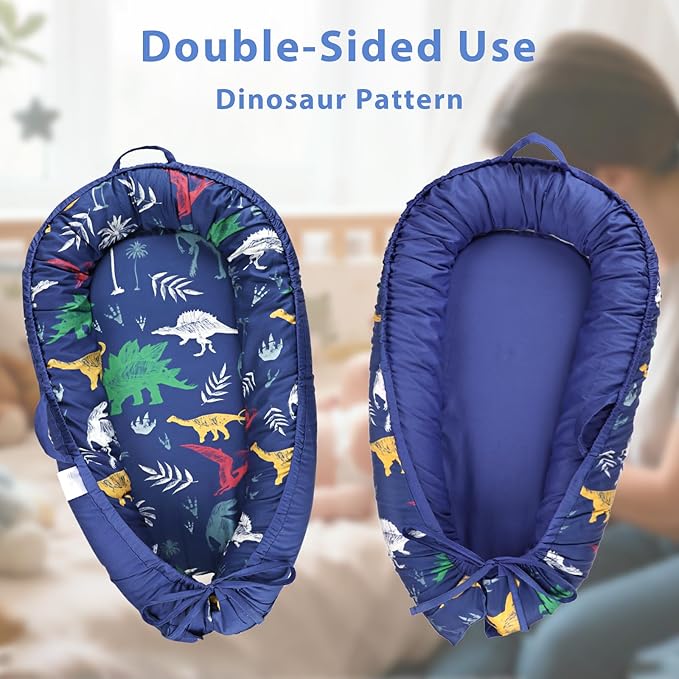 Hooyax Baby Lounger Cover Only, 100% Cotton Newborn Nest Cover, Soft Portable Baby Nest Replacement Cover for Boys Girls, Breathable Infant Lounger Covers, Baby Essential (Dinosaur)
