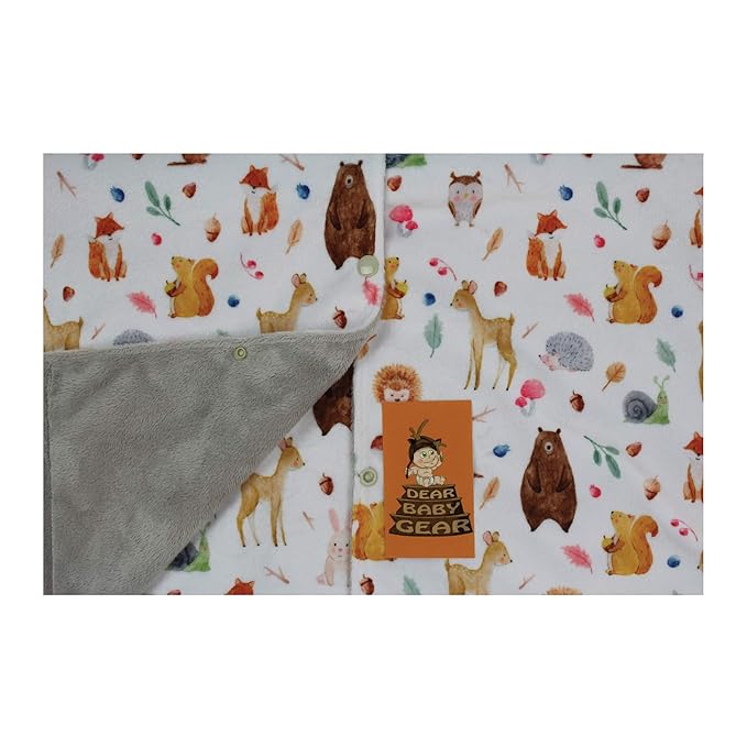Dear Baby Gear - Baby Car Seat Canopy - Infant Car Seats Covers - Carseat Canopies for Boys & Girls - Toddler Carseat Cover w/Snap Opening (Dainty Forest Animals Nuts and Berries, Light Gray 40"x30")